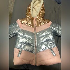 Baby girl  24 m DKNY puffer fur lined jacket